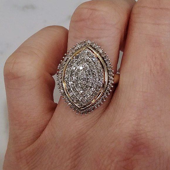 1/2 CTTW Diamond Marquise Gold over Silver Ring - Picture 2 of 7